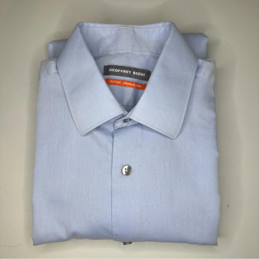 Geoffrey Beene Mens 15.5 Fitted Dress Shirt Long Sleeve Blue Wrinkle‎ Free
